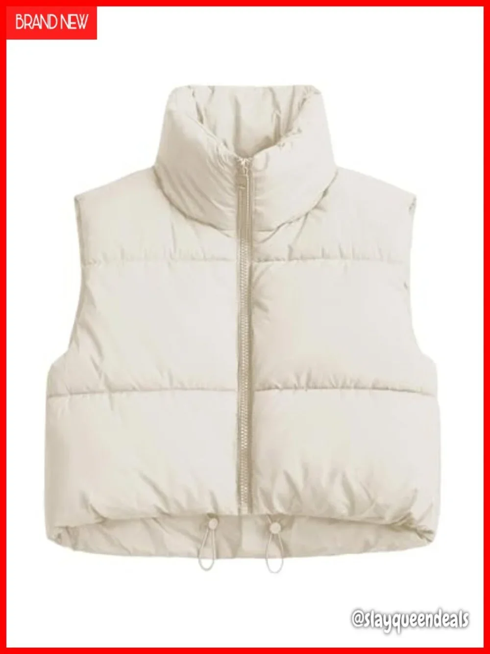 Cropped Puffer Vest Stand Collar Zip Up Sleeveless Insulated Winter Outerwear